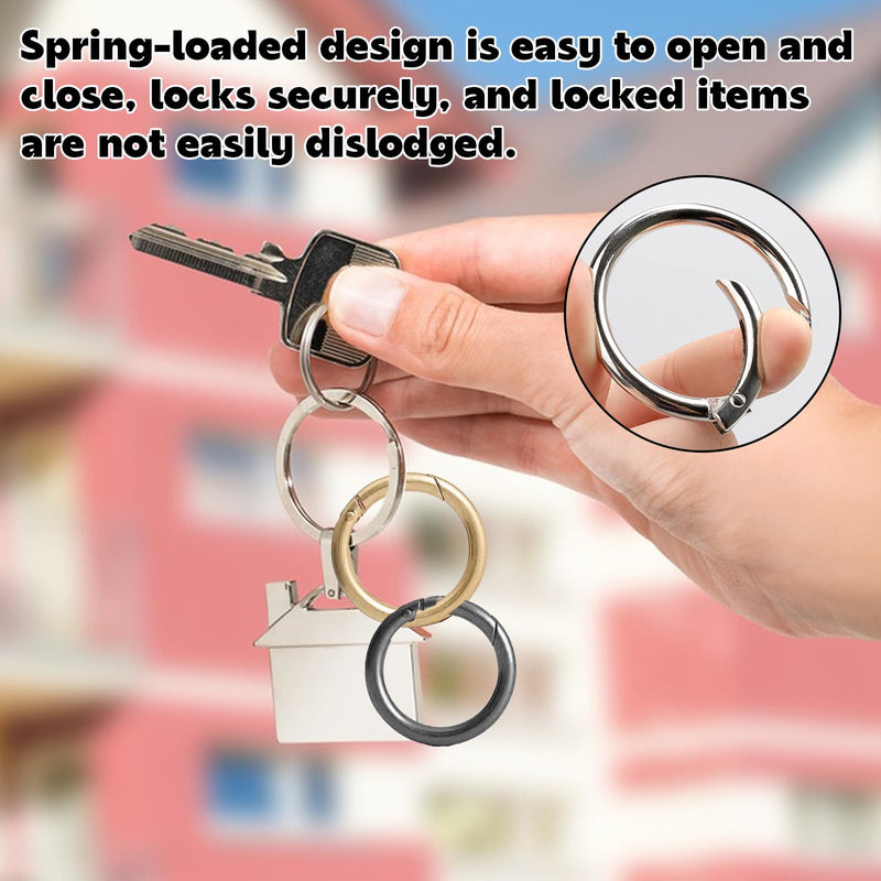 Pizsieat Pack of 30 Carabiners Round 35 mm Zinc Alloy Carabiner Hooks Round O-Ring Carabiner Ring Jump Ring with Spring Opening for Key Chain Backpack and DIY Crafts (Silver Gold Black) - PawsPlanet Australia