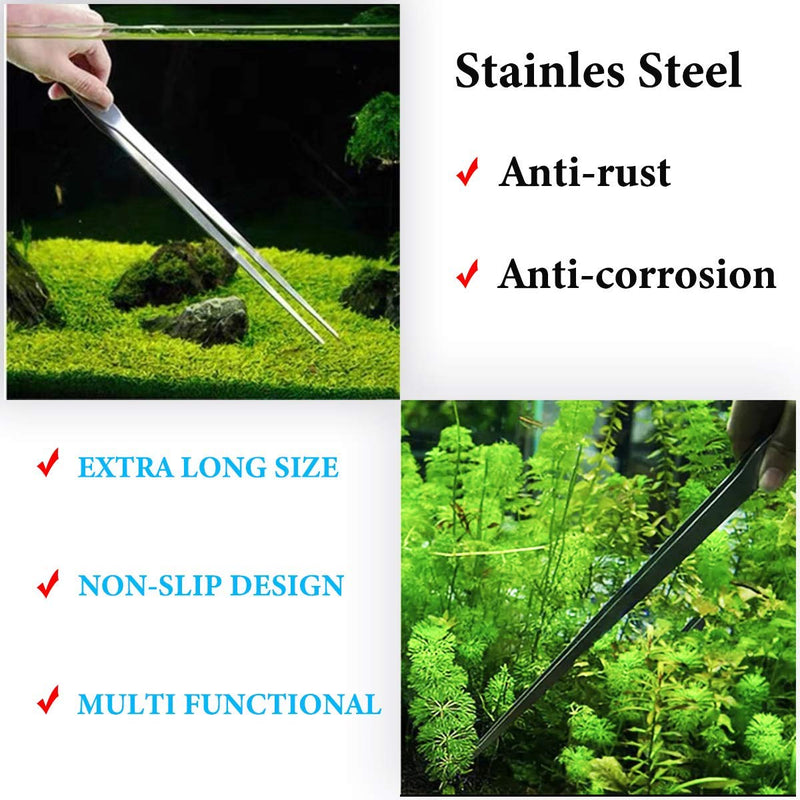 [Australia] - Tomato Palace 15” Aquarium Long Tweezers Stainless Steel Straight and Curved Tweezers Long Tongs for Fish Tank, Snake, Lizard and More Reptile Feeding (2 PCS) 