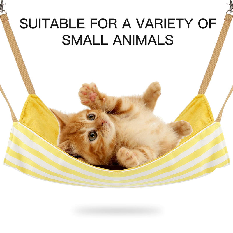 [Australia] - Whollyup Cat Hammock Bed Pet Cage Hammock Hanging Soft Pet Bed for Kitten Ferret Puppy Rabbits or Small Pet Reversible Pet Supplies Winter Summer Plush Fabric Fresh Stripes Pattern Yellow Stripe 