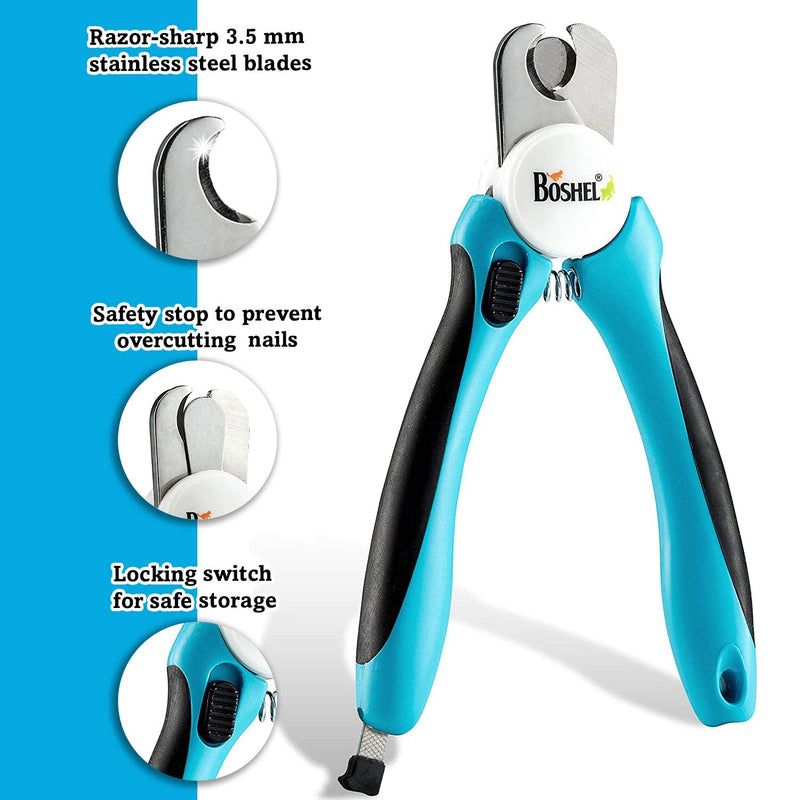 BOSHEL Dog Nail Clippers and Trimmer - with Safety Guard to Avoid Over-Cutting Nails & Free Nail File - Razor Sharp Blades - Sturdy Non Slip Handles - for Safe, Professional at Home Grooming - PawsPlanet Australia