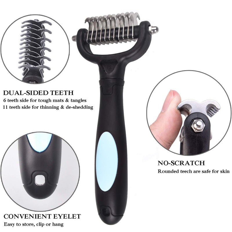 [Australia] - Petnazz Dogs Dematting Comb with 2 Sided Undercoat Grooming Rake Shedding Brushes J0601 Blue 