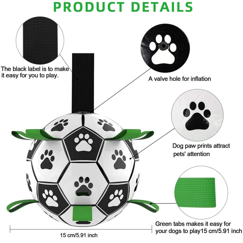 Dog Soccer Ball with Grab Tabs, Upgraded Interactive Dog Toys, Tug of War Dog Toy, Rubber Ball, Dog Water Toy, Herding Ball for Dogs, Funny Dog Toys for Small & Medium Dogs (Medium-Green 01) Medium-green 01 - PawsPlanet Australia