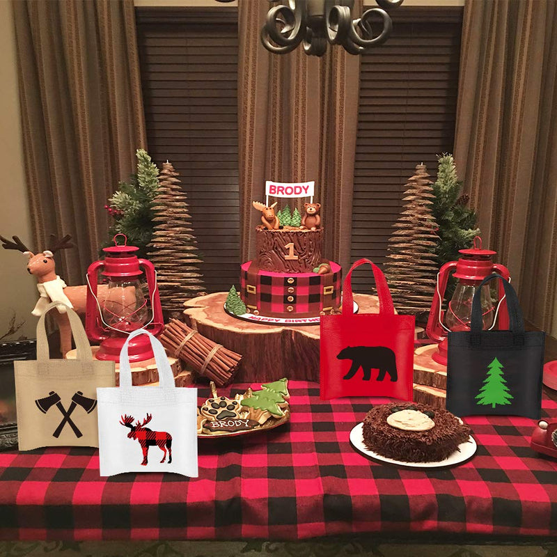 UTOPP 20Pcs Lumberjack Party Candy Favor Bags,Buffalo Plaid Goodie Treat Bags,Non-Woven Gift Bags for Christmas,Winter Baby Shower, Woodland Themed Birthday,Camping Bears Deers Party Supplies - PawsPlanet Australia