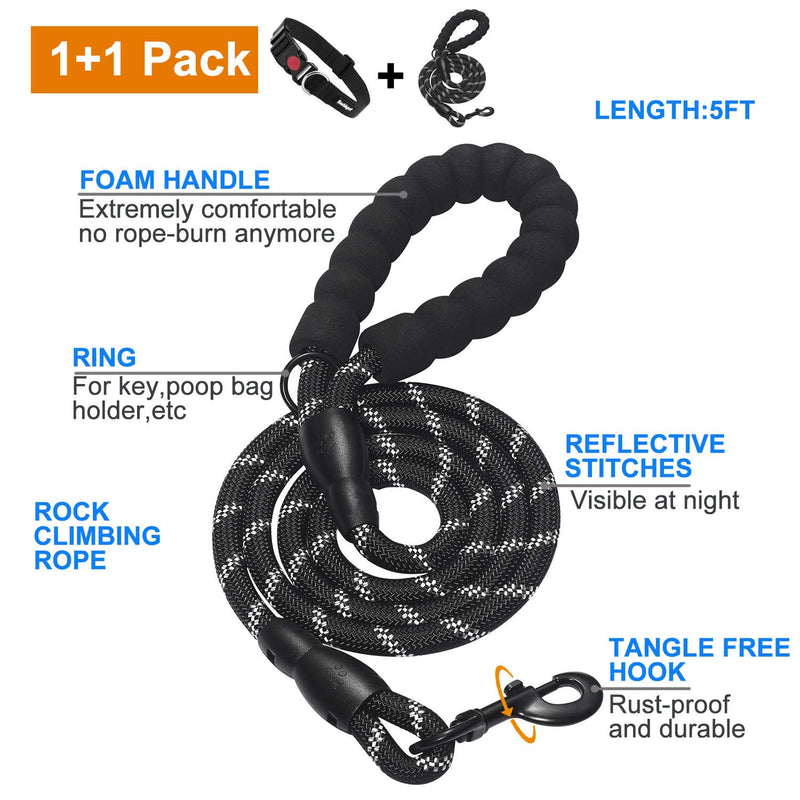 [Australia] - beebiepet 2 Packs Classic Dog Collar with Quick Release Buckle Adjustable Dog Collars for Small Medium Large Dogs collar+leash XS neck 7.5"-9.5" Black 