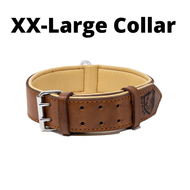 Riparo Genuine Leather Padded Dog Heavy Duty K-9 Adjustable Collar L: 3.8CM Wide for 45.7CM - 53.3CM Neck Brown - PawsPlanet Australia
