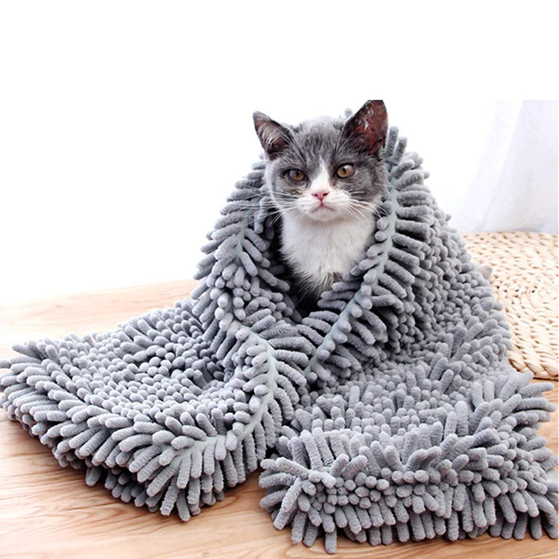 [Australia] - Lamudo Bath Towels for Dog Cat Shammy Quick Drying Towel Super Absorbent Durable Washable Microfiber Chenille Dry Towel for Pets Kitten Puppy Gray 