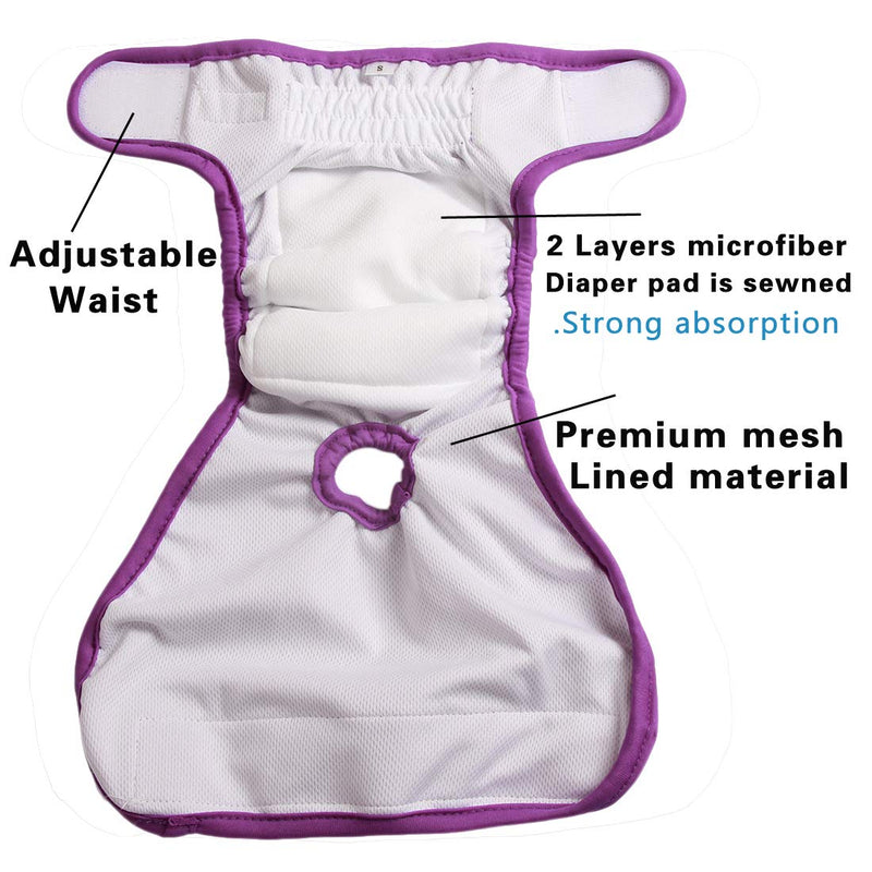 [Australia] - JoyDaog 3 Pack Small Dog Diapers for Female Reusable Premium Puppy Wrap S Jean+darkpink+purple 