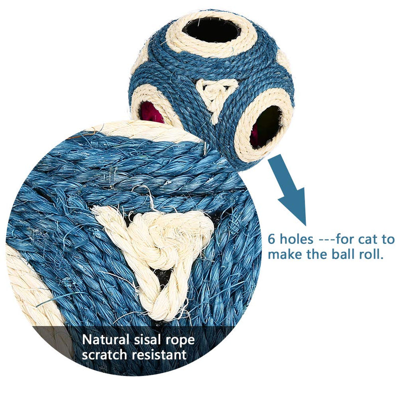 Kuoser Cat Sisal Rope Toy Ball with Colorful Feathers, Pet Interactive Scratching Toy for Dog Kitten Puppy, Kitty Exercise Ball Chewing Toy with Holes Blue - PawsPlanet Australia