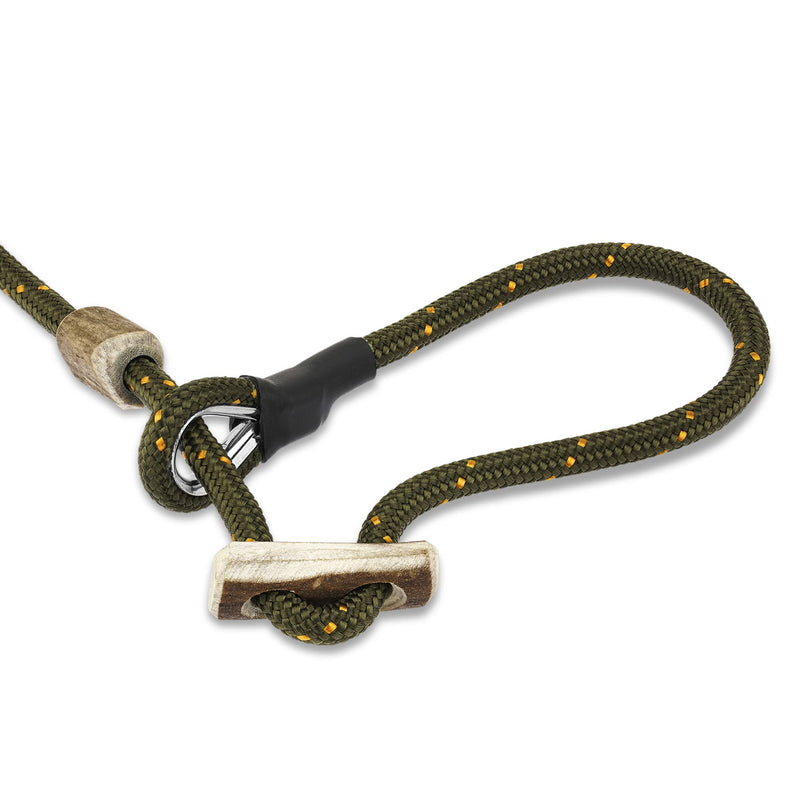 Romney's dog leash with collar 6mm | Moxon leash, retriever leash, agility leash | With draft limiter, draft stop made of deer horn (olive/green, 100 cm) green - PawsPlanet Australia