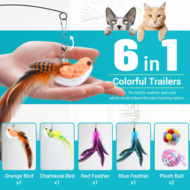 ROSAUI Pack of 11 cat toys, self-employment, interactive cat toys with bird, cat fishing rod with suction cup, intelligence toy for cats, cat rod toy with feathers suction cup-11 pieces - PawsPlanet Australia