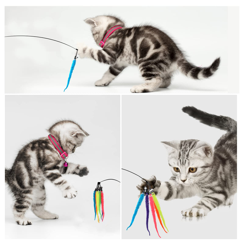 cobee cat toy worms toy replacement with bell, replacement refill, furry tail worm interactive cat hunting toy kitten stick refill attachment for kitten training (12 pieces) 12 x furry tail worms - PawsPlanet Australia