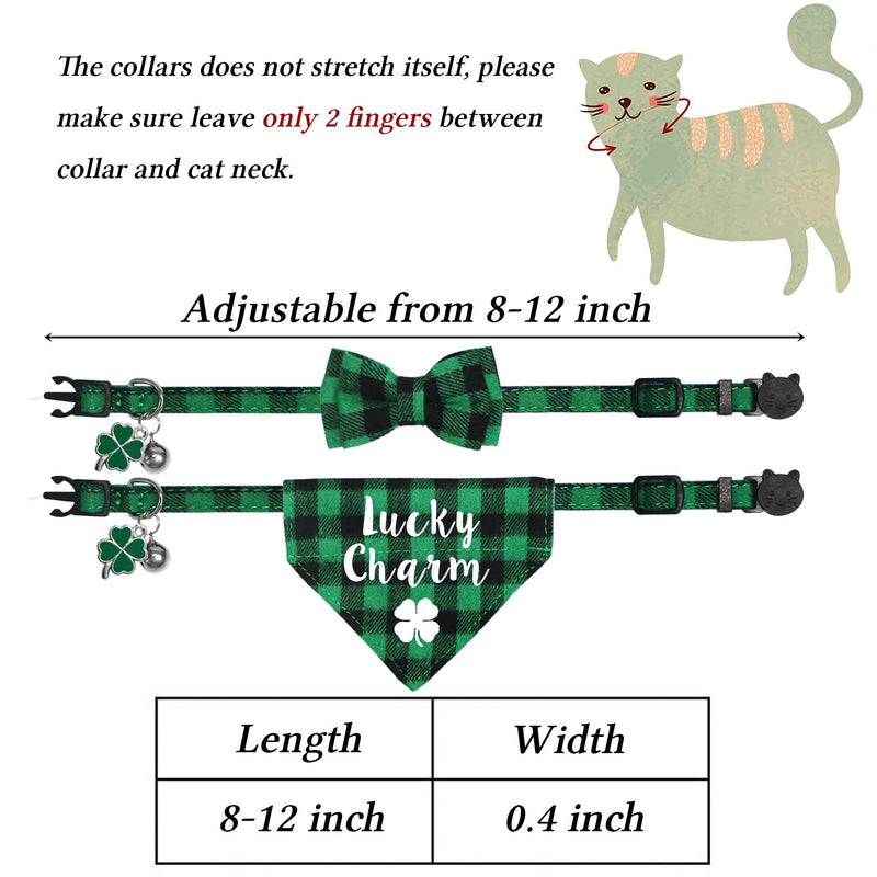 STMK 2 Pack St. Patrick's Day Cat Collar Bandana with Bell, Breakaway Cat Bandana Collars with Bell Charm for St. Patrick's Day Cats Kittens Costumes (St. Patrick's Day Bow Tie & Bandana Collar) Plaid - PawsPlanet Australia