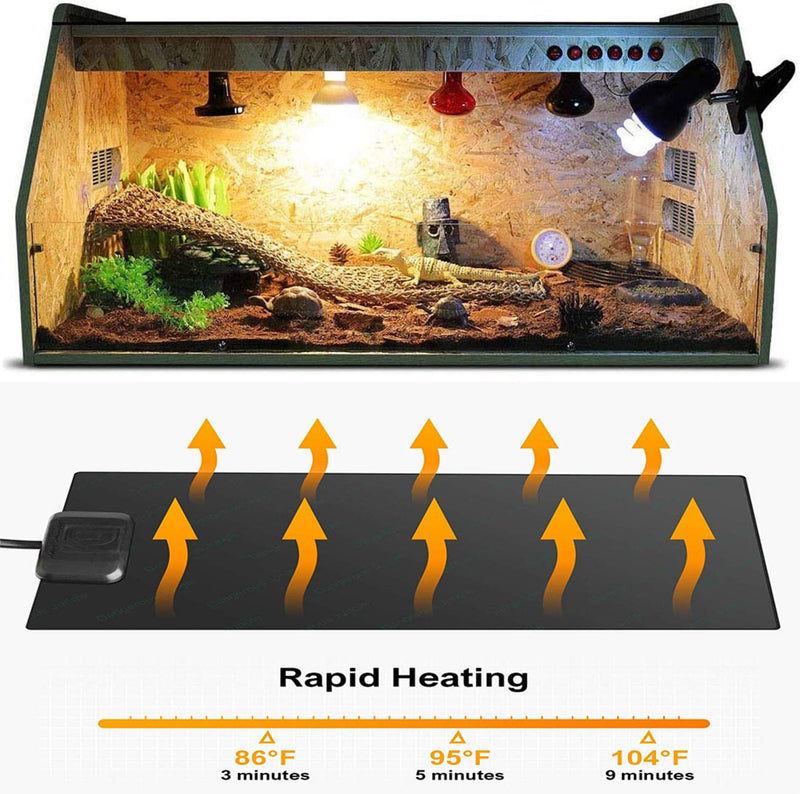 Reptile Heating Pad, 12W & Three-Speed Temperature Control Under Tank Heater for 20-30gal Tank, Safety & Comfortable Reptile Heat Mat for Tortoise, Snakes, Lizard, Plant Box Winter Heat Device - PawsPlanet Australia