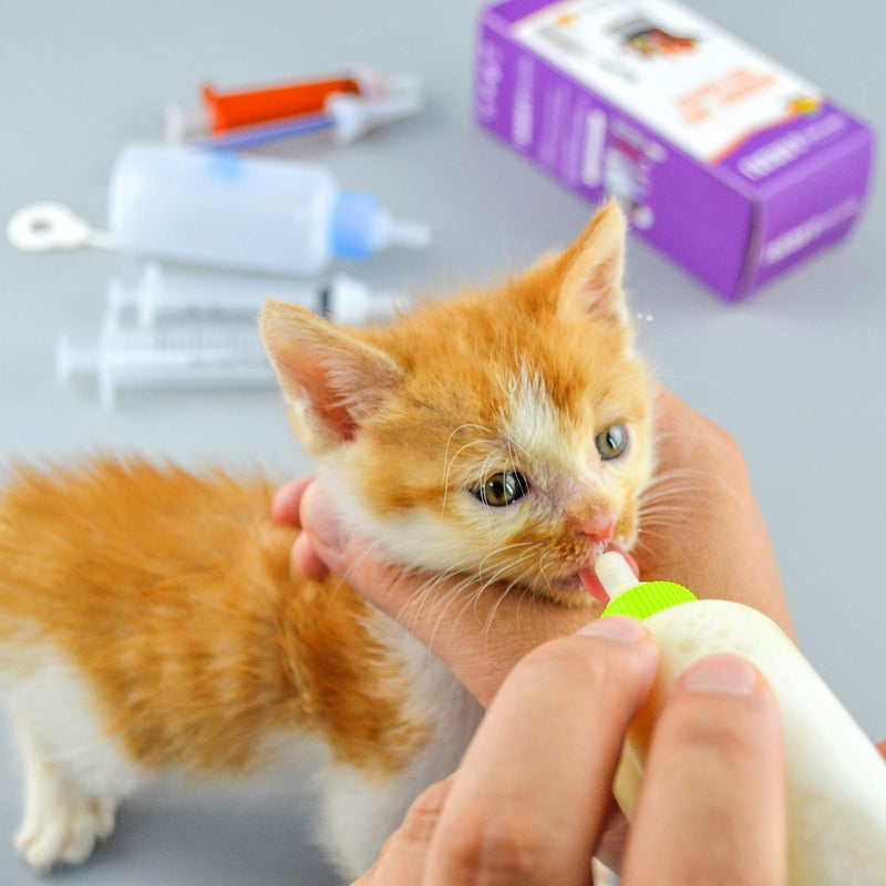 [Australia] - Newborn Kitten Feeding Milk Bottle Kit with Replacement Silicone Nipples and Animal Dropper Feeder 