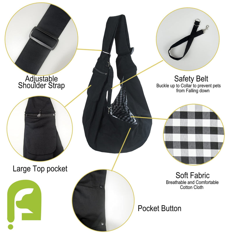 NextFri Pet Sling Carrier Adjustable Shoulder Strap Puppy Tote Hands Free Reversible Pet Bag for Outdoor Travel Black - PawsPlanet Australia