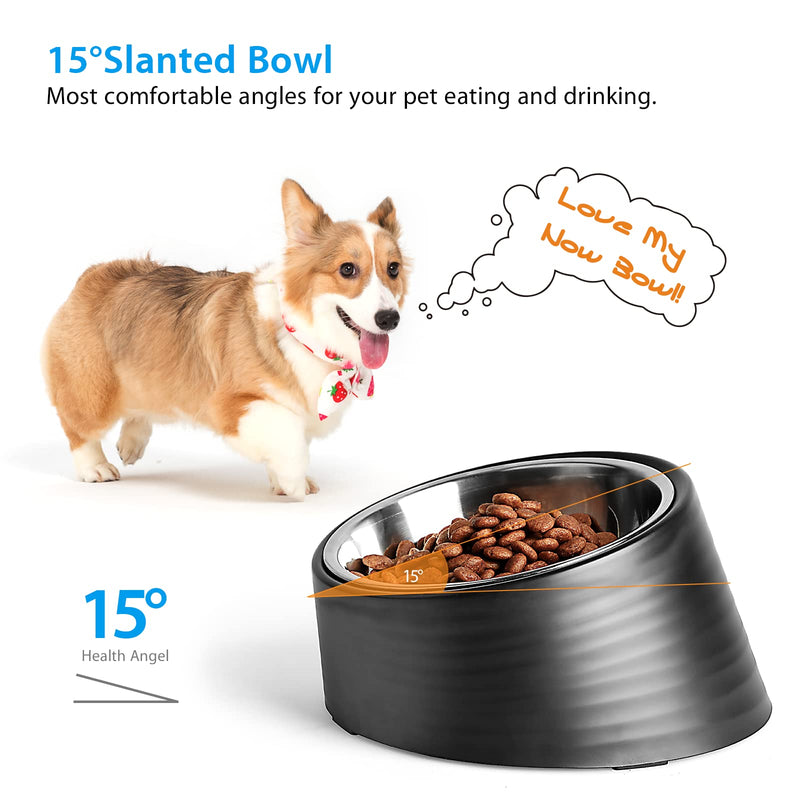 UPPETLY 15°Slanted Stainless Steel Dog Bowl, Tilted Angle No Spill Non-Skid Cat Food Bowl, Stress Free Food Grade Material Feeder for Pets Puppy Small Medium Dogs Black - PawsPlanet Australia