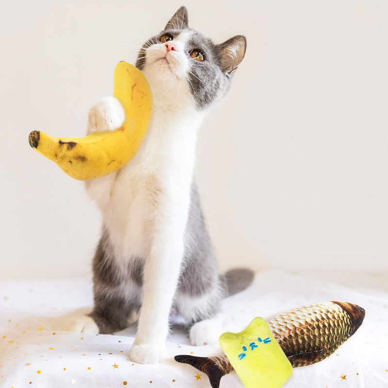 Whaline Catnip Cat Toys, Banana Kitten Pillow Fish Plush Toy Interactive Teeth Cleaning Teeth Grinding Toy Creative Chew Scratch Toys for Cat, Puppy, Dog (3 Pieces) - PawsPlanet Australia