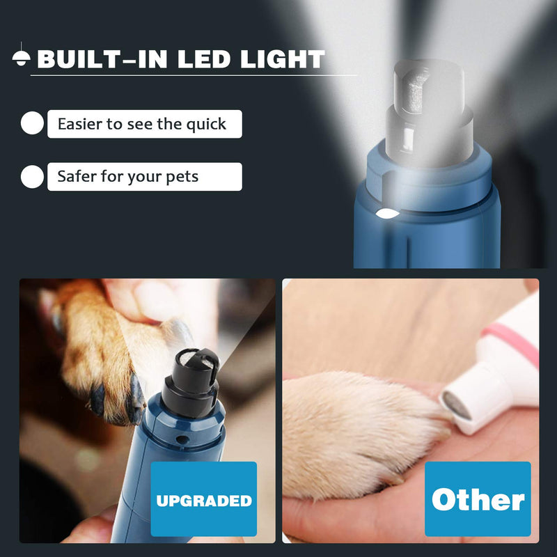 [Australia] - Ufanore Dog Nail Grinder with LED Light, Electric 2-Speed Pet Nail Trimmer Clipper Low Noise Rechargeable Painless Paws Grooming and Smoothing for Small Medium Large Dogs and Cats Navy Blue 