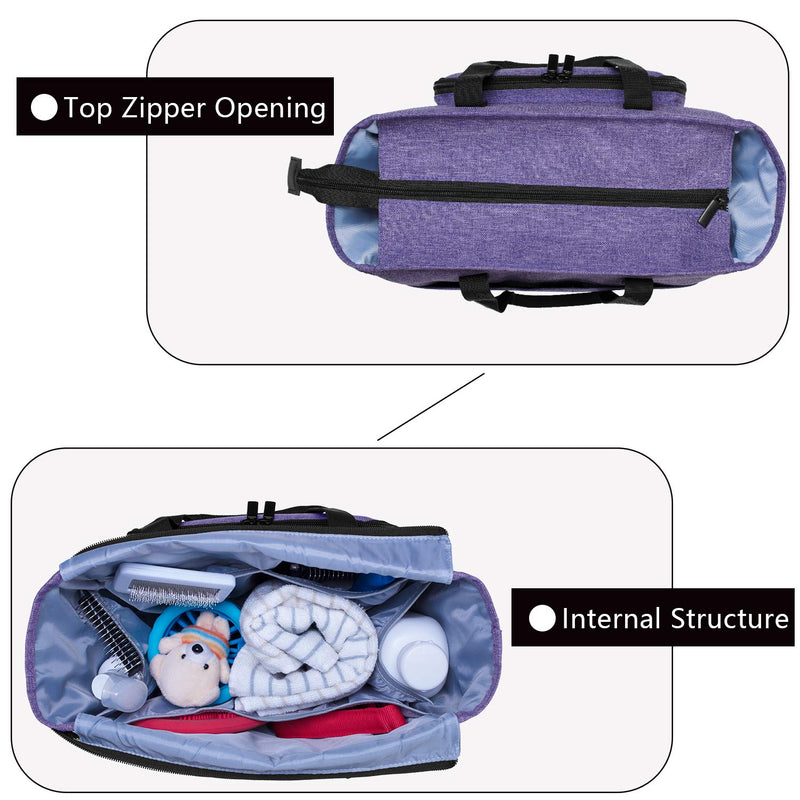 [Australia] - Teamoy Pet Grooming Tote, Dog Grooming Supplies Organizer Bag for Grooming Tool Kit and Dog Wash Shampoo Accessories(Bag ONLY) Purple 