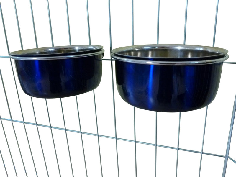 Ellie-Bo Pair of Dog Bowls For Crates, Cages or Pens and 3 Sizes (0.6Ltr Small, Blue) - PawsPlanet Australia