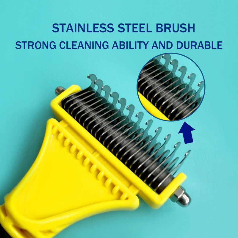 Fioviel Pet Grooming Brush, Double Sided Shedding and Dematting Undercoat Rake Comb for Dogs and Cats, Dematting Tool for Dogs and Cats, Comb Out Mats & Tangles Easily, No More Nasty Shedding - PawsPlanet Australia