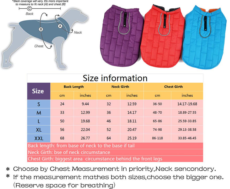 Kismaple Dog Jacket Coat Winter Cold Weather Warm Reflective Waterproof Snowproof Windproof Dog Vest Adjustable Clothes for Extra Dogs Apparel Purple, XXL(Neck 25.19'', Chest 33.85-46.45'') XXL(Neck 25.19'', Chest 33.85-46.45'') - PawsPlanet Australia