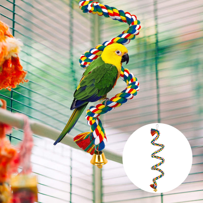 Ledoo Spiral Cotton Rope Bird Perch, Parrot Budgie Rope Spiral Perch, Parrot Budgie Rope, Spiral Perch Colorful Cotton Swing with Bell (100cm) - PawsPlanet Australia