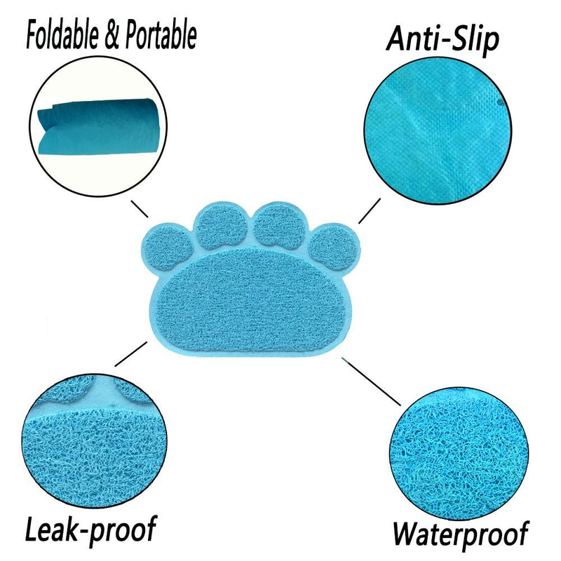 [Australia] - Alpha Boxing Cat Litter Mat,Pet Food Water Bowl Feeding Placemat Paw Shape,Non-Slip,Easy Clean,Stylish Design and Color Light Blue 