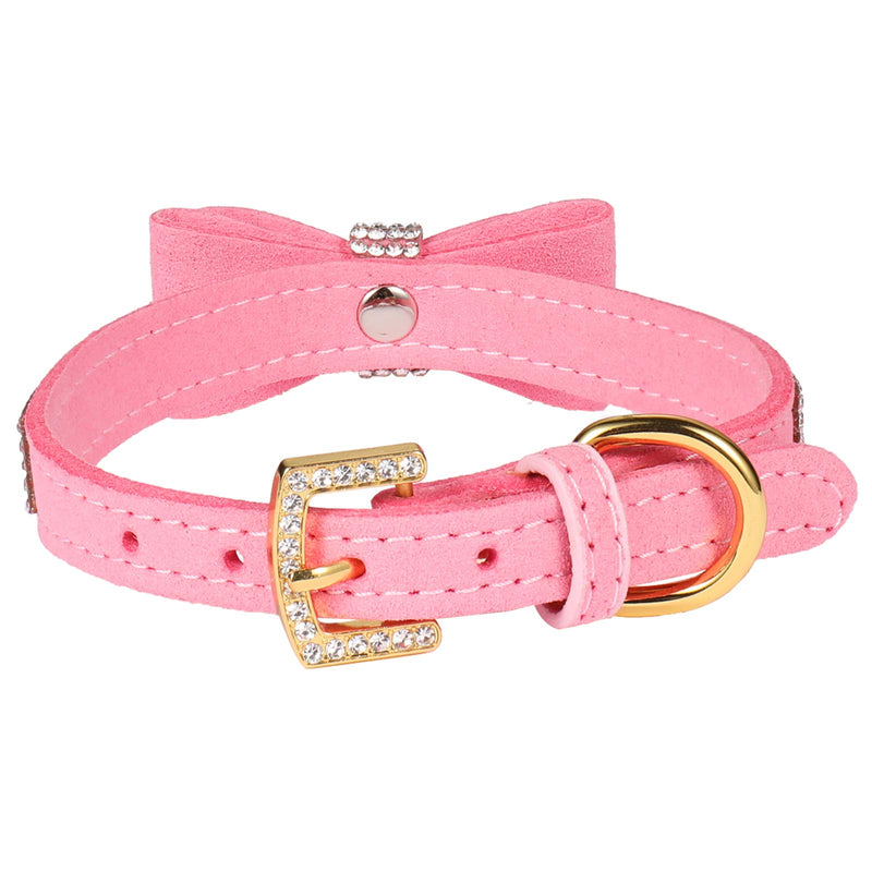 LOVPE Dog Collar/Cat Collar Crystal Velvet Leather with Bow-knot Tie Rhinestone Collars for Puppy/kitten Small Dogs&Cats (XS(Neck for:8-10 Inch), Pink) XS(Neck for:8-10 Inch) - PawsPlanet Australia