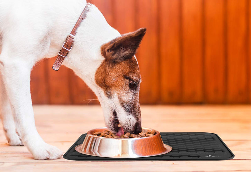 LuxPal Large 17X15 Premium Grade Silicone Dog & Cat Indoor or Outdoor Food Mat for Pets and Animals None Slip Food Tray Placemat for All Floors, Washable, Food Grade, Black - PawsPlanet Australia