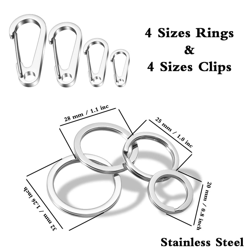 4 Pieces Dog Tag Clips with 4 Pieces Keychains, Stainless Steel Pet Tag Quick Clip, Spring-Load Hook Combo for Pet ID Tags Holders for Dog Cat Collars and Harnesses - PawsPlanet Australia