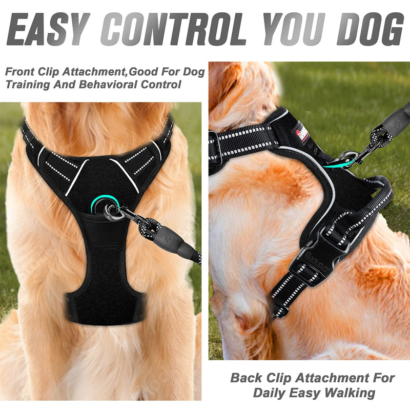 BARKBAY No Pull Dog Harness Front Clip Heavy Duty Reflective Easy Control Handle for Large Dog Walking Small(Chest:17-22") Black - PawsPlanet Australia