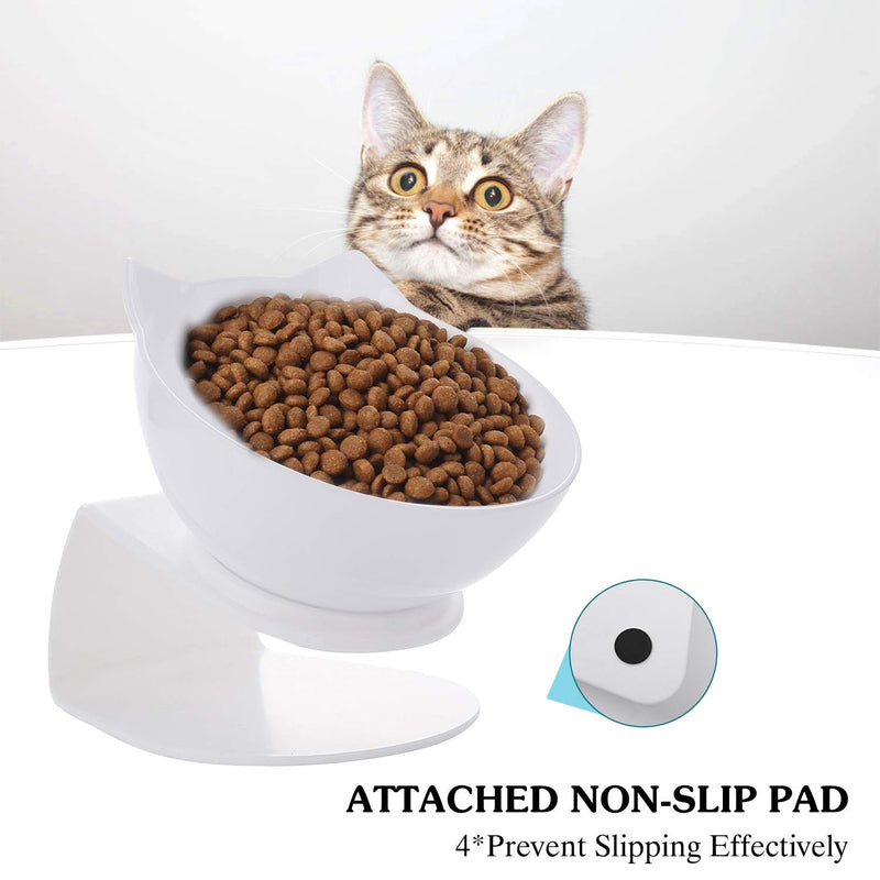 PETCUTE Raised Cat Bowl 15°Tilted Platform elevated Bowl Cat Feeder Food And Water Bowls With Stand No Spill for Cats And Small Dogs Single White - PawsPlanet Australia