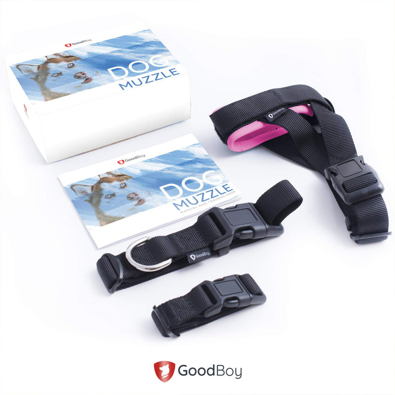 [Australia] - Gentle Muzzle Guard for Dogs - Prevents Biting Unwanted Chewing Safely Secure Comfort Fit - Soft Neoprene Padding – No More Chafing – Included Training Guide Helps Build Bonds Pet Medium Pink 