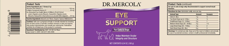 Dr. Mercola Eye Support For Pets - Dietary Supplement For Cats And Dogs - Natural Liver-Flavor Powder - 180 Grams - PawsPlanet Australia