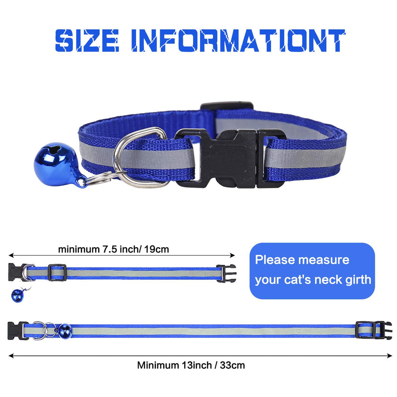 Lidiper 2Pcs Reflective Cat Collars, Cat Collar Dog Collar with Bell Adjustable 19-32cm for Cats or Small Dogs (Blue) Blue - PawsPlanet Australia