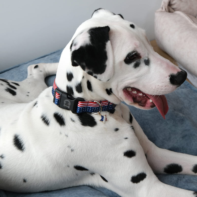 MR. CHUBBYFACE American Flag 4th of July Dog Collar Adjustable Pet Collar Independence Day Collar Red White and Blue Designer Pattern for Small Medium Large Dogs L - PawsPlanet Australia