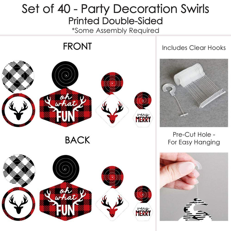 Big Dot of Happiness Prancing Plaid - Reindeer Holiday and Christmas Party Hanging Decor - Party Decoration Swirls - Set of 40 - PawsPlanet Australia