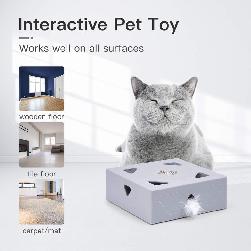 MEWOOFUN Interactive Cat Toys Kitten Toy for Indoor Cats USB Rechargeable Peek-A-Boo Play Automatic Electronic Feather & Mouse Teaser Low Noise Gray - PawsPlanet Australia