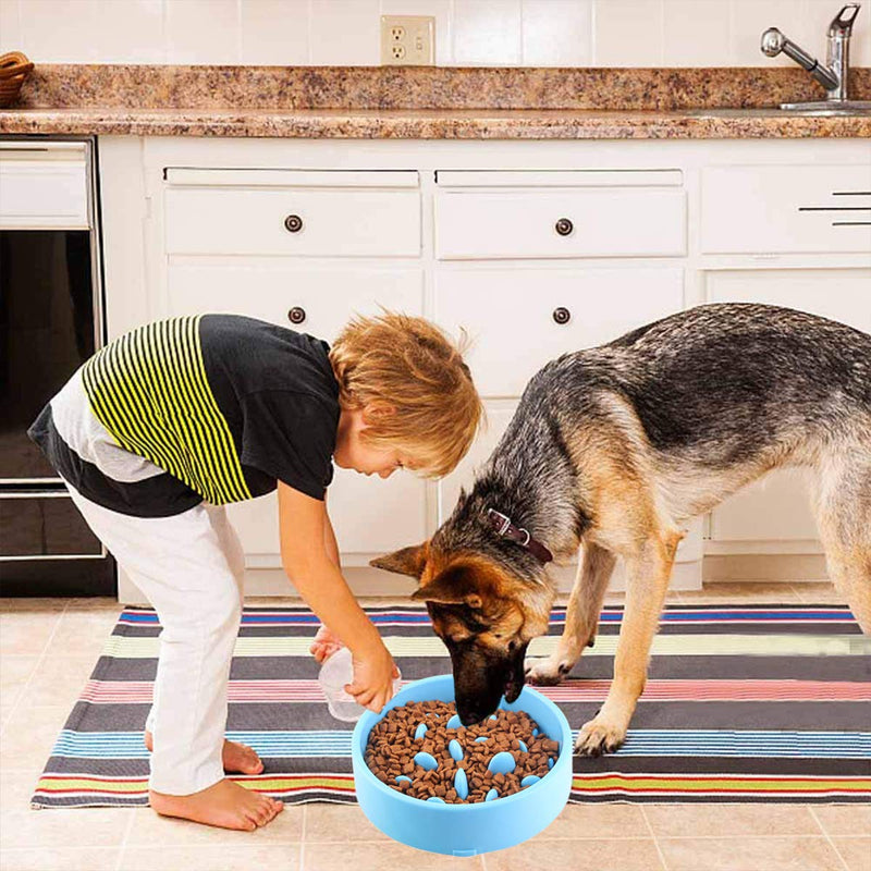 [Australia] - Pet Bowl, Environmentally Friendly Materials Feeder Dog Cat Bowl Slow Feeder(Blue) 