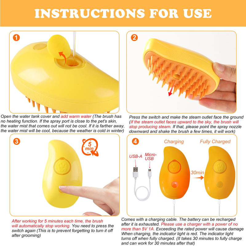 Cat Steam Brush, New 3 in1 Steamy Pet Hair Brush Cleanser Vapor for Dogs Cats, Cat Bath Brush with Steamer Water, Steaming Grooming Pet Brush Cleaner for Shedding, Pet Cat Spray Comb with Steam Yellow - PawsPlanet Australia