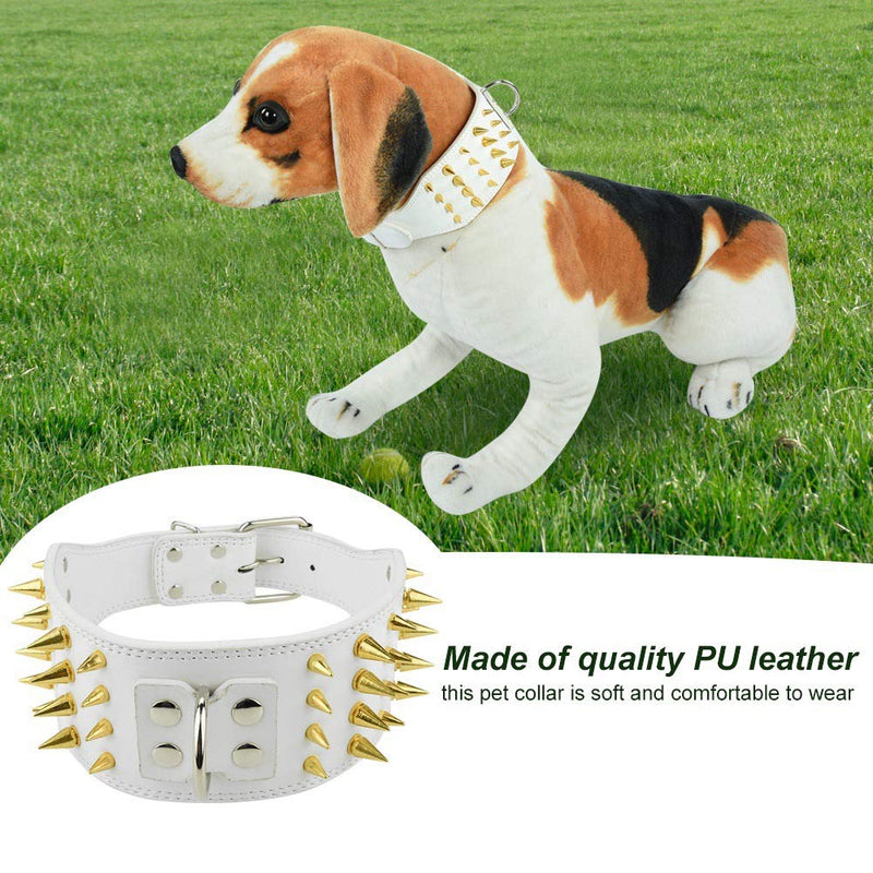 Fdit Spiked Dog Collar Adjustable PU Leather 4 Rows Studded Pet Collars Dog Pitbull Bulldog Neck Ring(66 * 7.5CM-White) 66*7.5CM White - PawsPlanet Australia