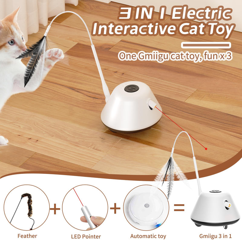 Gmiigu Cat Toy Self-employment Interactive Electric with Feathers, Intelligence Toy Movable for Adult Cats, Kittens, Rechargeable, LED Light Point, Three Modes (Black) - PawsPlanet Australia