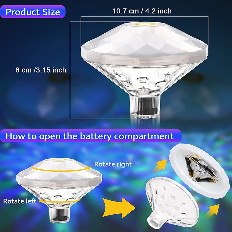 CUQOO Waterproof Multicolour LED Floating Pool Tub Lights for Swimming Pools – 7 Mode Disco Lights for Kids & Adults Parties | Battery Operated Bath Lights for Paddling Pools, Bath, Hot Tub & More - PawsPlanet Australia