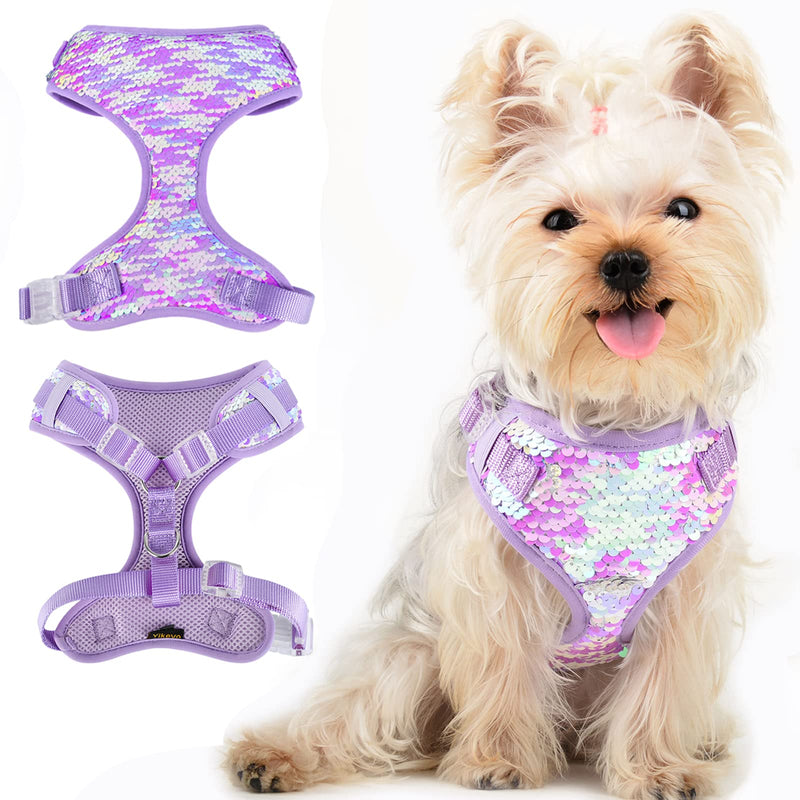 Dog Harness for Small Dogs Bling Dog Harness with Leash, Purple Adjustable Soft Padded Dog Vest, Adjustable No-Pull Pet Puppy Harness (Small) Small(Chest:11-17") Purple (Bling+Leash) - PawsPlanet Australia