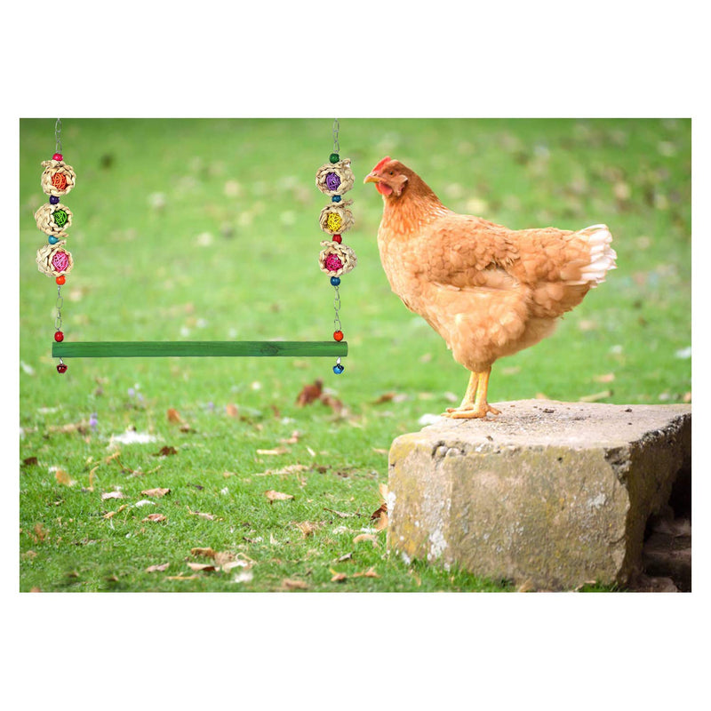 [Australia] - MEWTOGO 2 Pack Natural Wooden Chicken Swing Toys-Colorful Chicken Stand Toy Bird Swing Toy Chicken Coop Accessories for Chicken, Hens, Medium&Large Bird, Parrot Training 