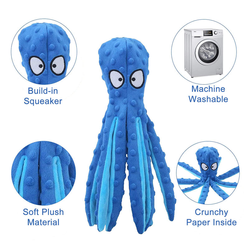 WishLotus Octopus Dog Chew Toy, No Stuffing Plush Dog Squeaky Toy with Crinkle Paper in Legs, Corduroy Interactive Dog Play Toy Dog Teething Toy for Small, Medium Dogs (Blue) Blue - PawsPlanet Australia