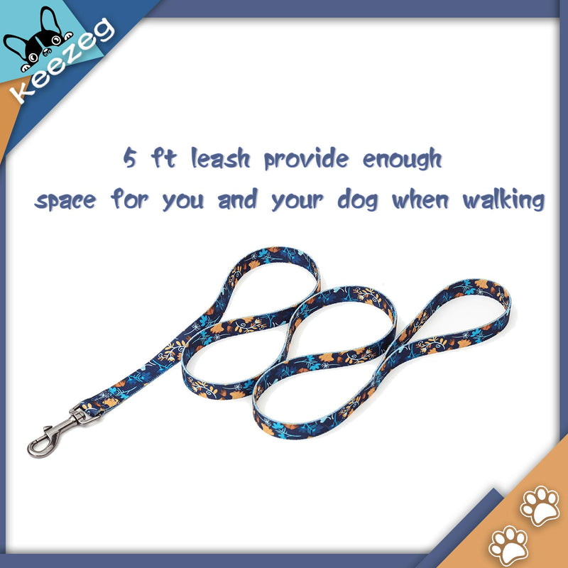 keezeg Dog Collar and Leash Set, Dog Collar for Small Medium Large Dogs and Cats，Cute Floral Print Dog Collar for Girls and Boys, Spring & Summer Themed Pattern, Dark Blue (XS) XS: 0.4" Wide for 6.7"-9.8" Neck, 5ft Leash - PawsPlanet Australia