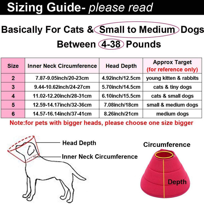 HanryDong Pink Breathable Small Medium Dog Cone, Cat Soft Comfortable Adjustable Mesh E-Collar, Easy Drink Eat Sleep Pet Recovery Elizabethan Collar, Soft Edges ,Anti-Bite/Lick Cat Dog Rabbit, Size2 Size 2(7.72-9.05inch×4.92inch) - PawsPlanet Australia