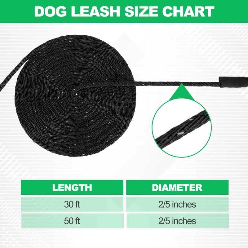 Reflective Long Dog Leash - 30 / 50 FT Dog Training Leash, Heavy Duty Dog Leash, Suitable for Small Medium Large Dogs, Hands Free 30 FT Black - PawsPlanet Australia